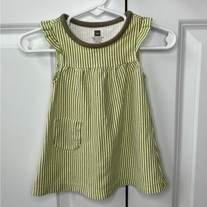 Tea Collection Infant Girl Green and White Pinstriped Dress (Size XS 3-6 Months)